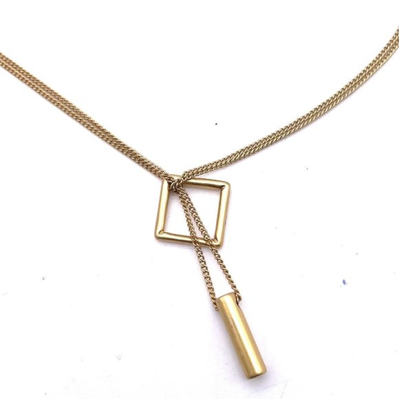 Madewell Double Chain Pendant Necklace Gold Tone Hook & Eye Closure Signed